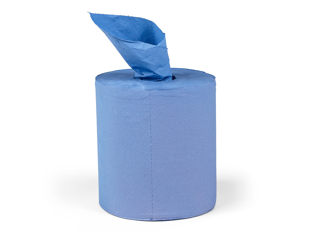 Blauw schoonmaakpapier op midirol voor de Easyroll automaat
